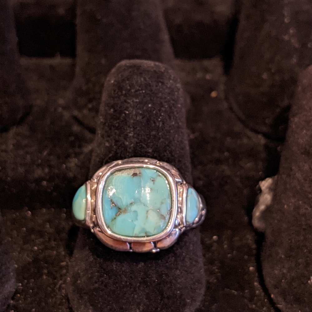 Natural Kingman Turquoise .925 silver ring, size 8 - Picture 4 of 12